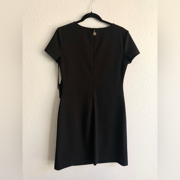 TOMMY HILFIGER Womens Black Button Faux-pocket Short Sleeve Shift Dress 6 - Picture 3 of 4